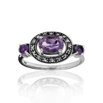 Marcasite and Amethyst 3-stone Ring